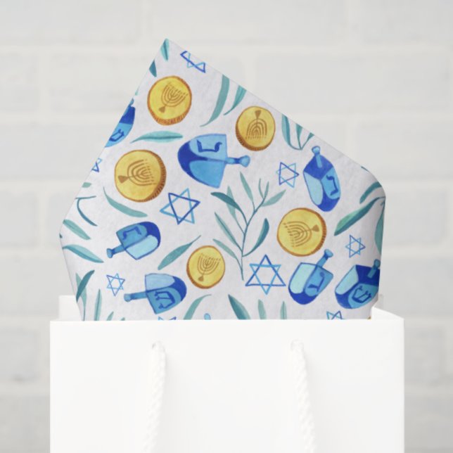 Papel De Seda Hanukkah Dreidel Patrón de vacaciones judías (Bolsa de regalo)