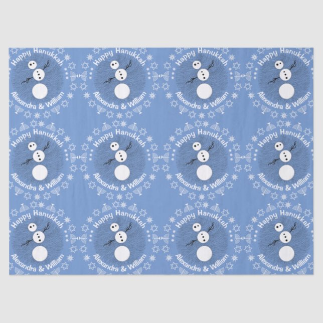 Papel De Seda Hanukkah Festividad De Hombre De Nieve Blanco Y Ne (Anverso)
