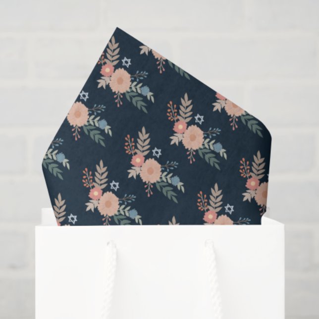 Papel De Seda Hanukkah Jewish Bat Mitzvah Florals (Bolsa de regalo)