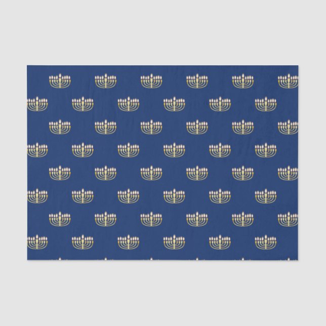 Papel De Seda Hanukkah Menorah azul y dorado (Anverso)