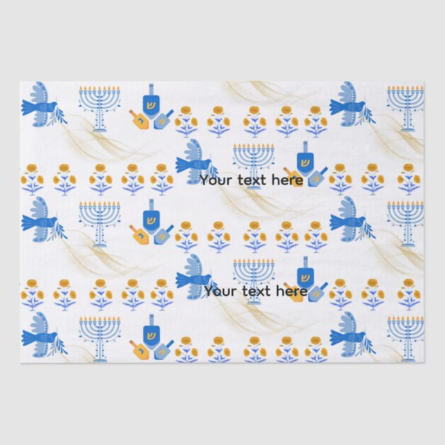 Papel De Seda Hanukkah tissue Paper – Menorah, Dove, Dreidel (Anverso)