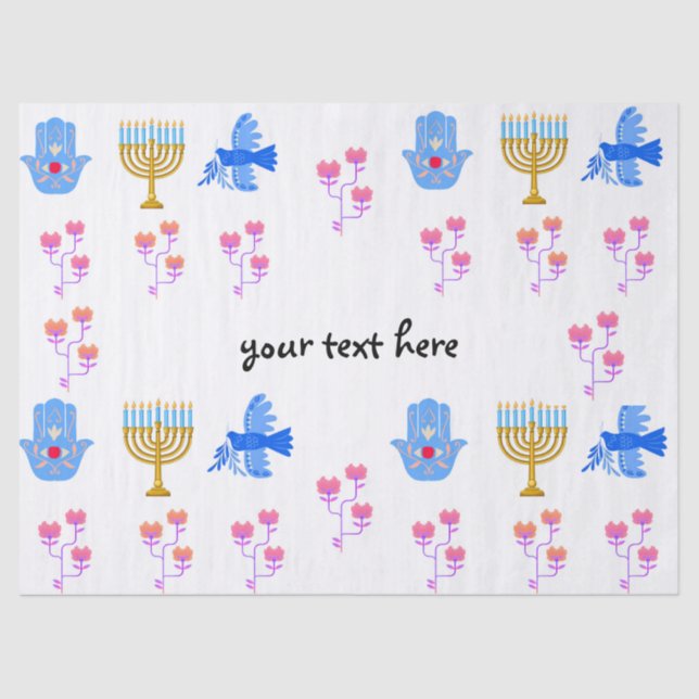 Papel De Seda Hanukkah tissue Paper – Menorah, Hamsa, Dove (Anverso)
