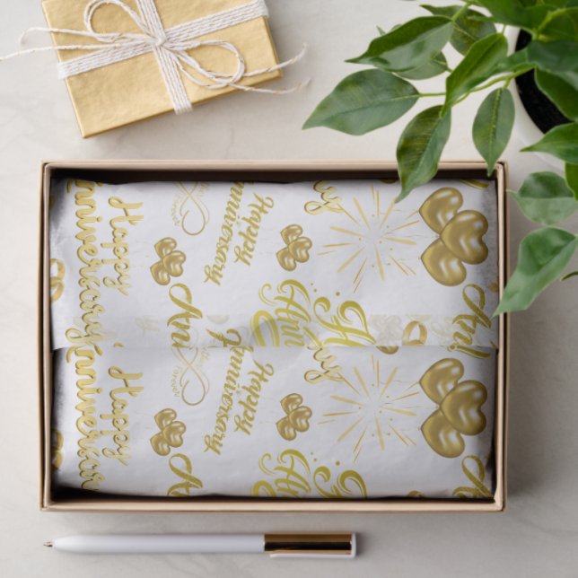 Papel De Seda Happy Anniversary  Elegant Gold Text (Regalo )