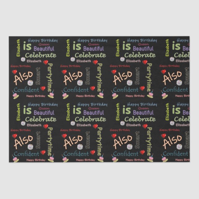 Papel De Seda Happy Birday Tissue Paper Elizabeth (Anverso)