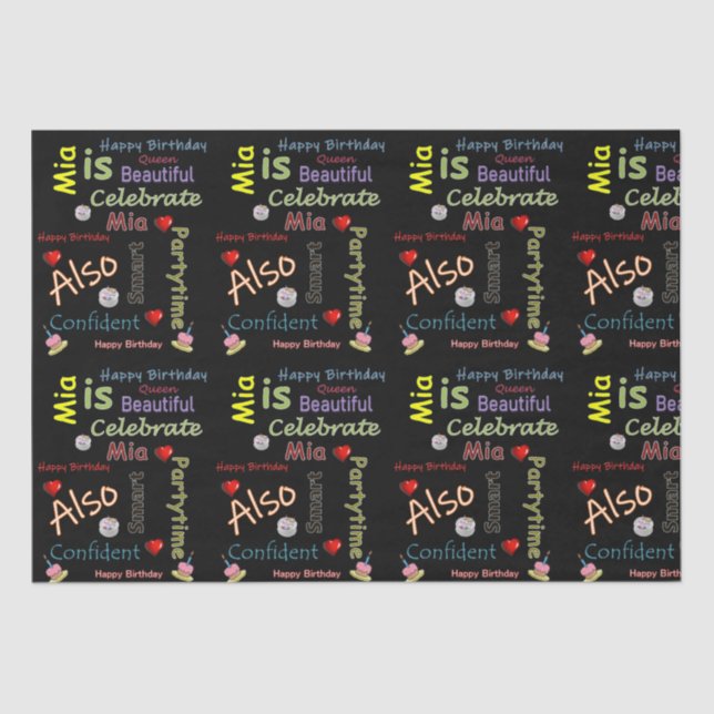 Papel De Seda Happy Birday Tissue Paper Mia (Anverso)