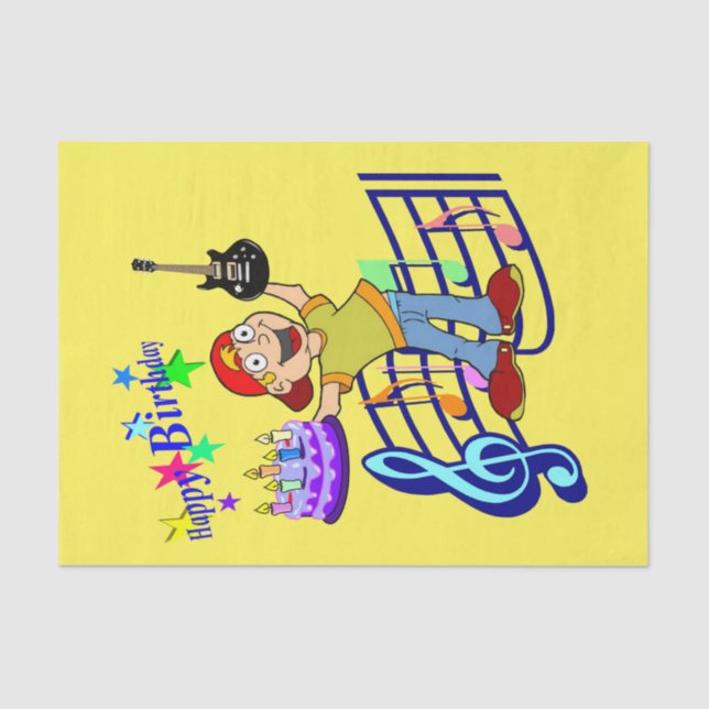 Papel De Seda Happy Birday Tissue Paper Music Guitar (Anverso)