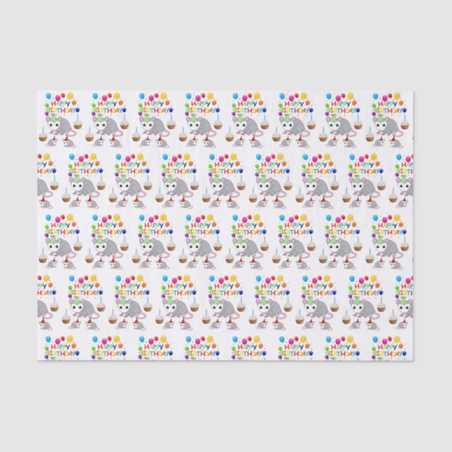 Papel De Seda Happy Birday Tissue Paper Possum (Anverso)