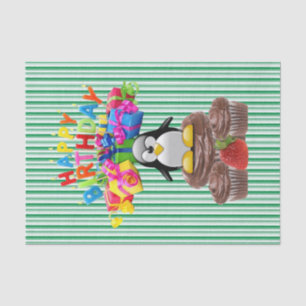 Papel De Seda Happy Birday Tissue Paper Stripe Penguin