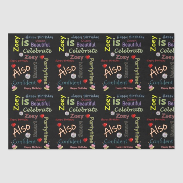 Papel De Seda Happy Birday Tissue Paper Zoey (Anverso)