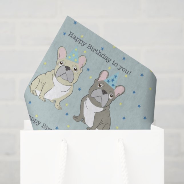 Papel De Seda Happy birthday French, bulldog (Bolsa de regalo)