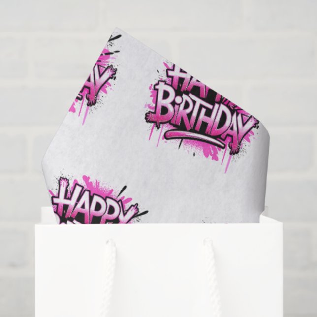 Papel De Seda Happy Birthday Graffiti Pink & White (Bolsa de regalo)