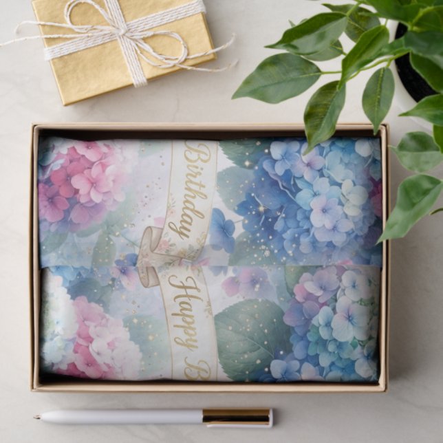 Papel De Seda Happy Birthday Hydrangea Floral  (Regalo )