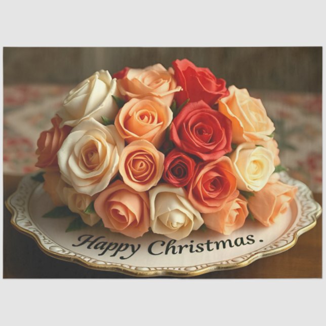 Papel De Seda Happy Christmas Rose Flowers Bouquet Decoupage  (Anverso)