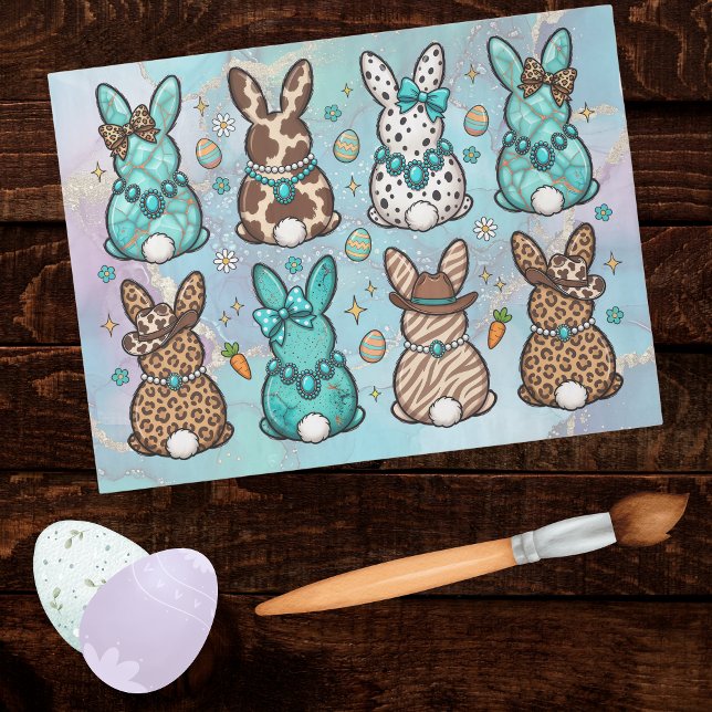Papel De Seda Happy Easter Cowgirl Leopard Print Teal Bunnies   (Subido por el creador)