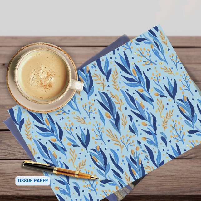 Papel De Seda Happy Hanukkah Light Blue Floral (Happy Hanukkah Light Blue Floral Tissue Paper)