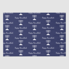 Papel De Seda Happy Hanukkah Simple Menorah Pattern Blue
