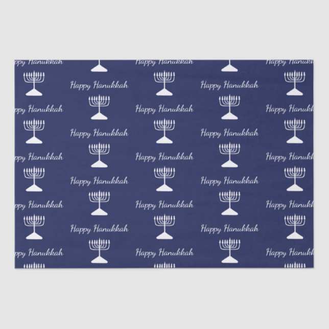 Papel De Seda Happy Hanukkah Simple Menorah Pattern Blue (Anverso)
