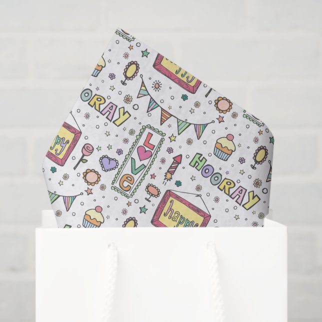 Papel De Seda Happy Hooray Party Original Birthday Pattern Gift (Bolsa de regalo)