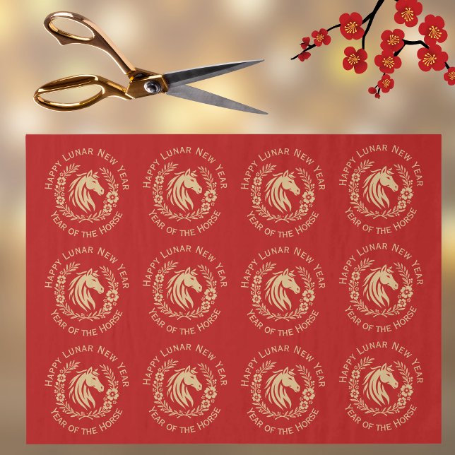 Papel De Seda Happy Lunar New Year of the Horse Wreath Flowers (Subido por el creador)