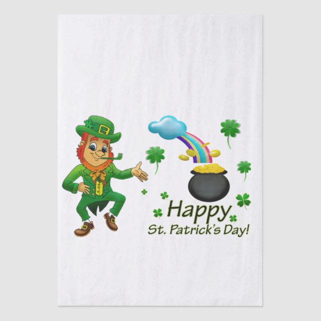 Papel De Seda Happy Saint Patrick's Day Leprechaun Rainbow  (Anverso)