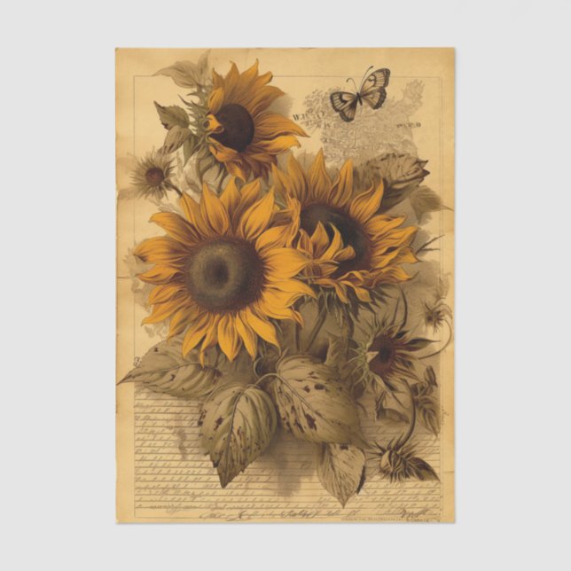 Papel De Seda Happy Swirling Sunflowers, Butterflies and Script (Anverso)