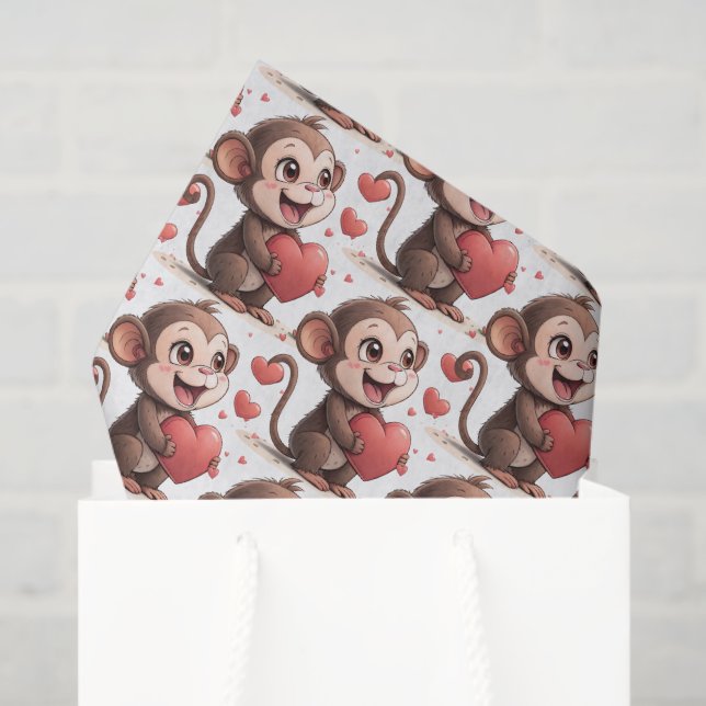 Papel De Seda Happy Valentine's Day Tissue Paper Monkey Hearts (Bolsa de regalo)