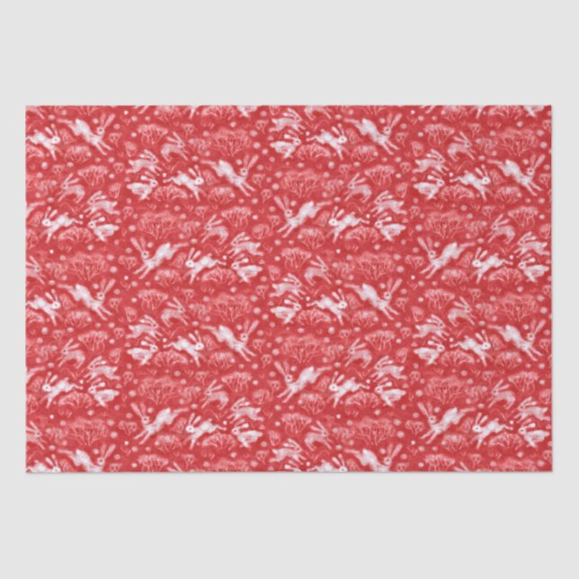 Papel De Seda Hares Campo de Nieve Conejos Blancos Patrón Invier (Anverso)