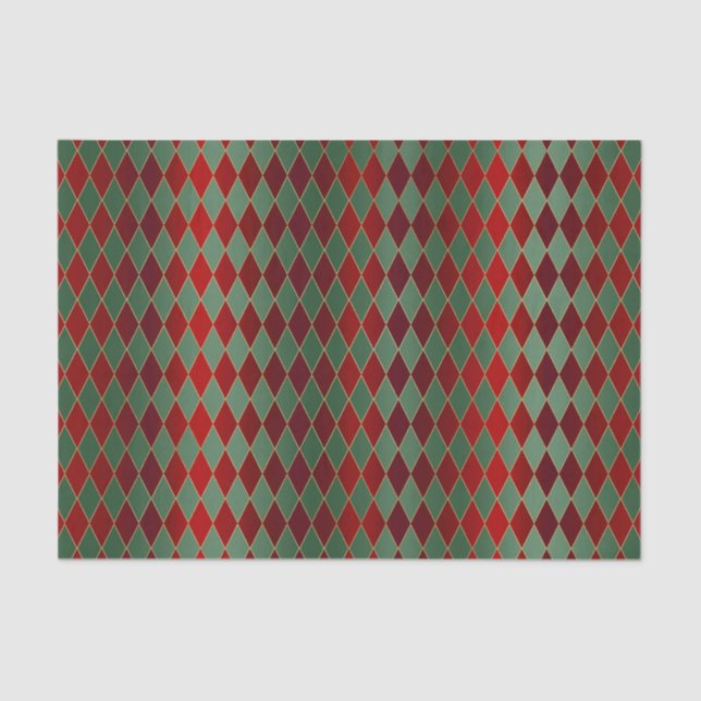Papel De Seda Harlequin Verde Oro Rojo navidades (Anverso)