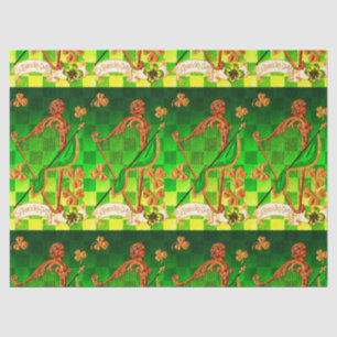 Papel De Seda HARP IRLANDÉS, VERDE GOLD SHAMROCKS St Patrick's D