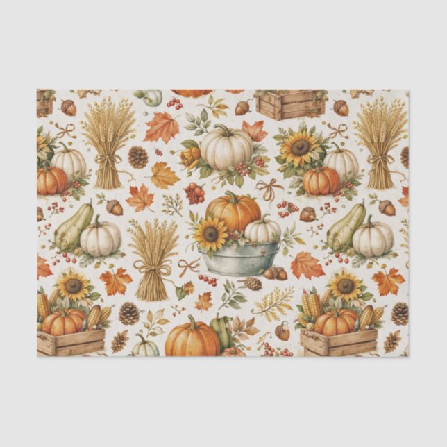 Papel De Seda Harvest Orange Pumpkins Garden Thanksgiving (Anverso)
