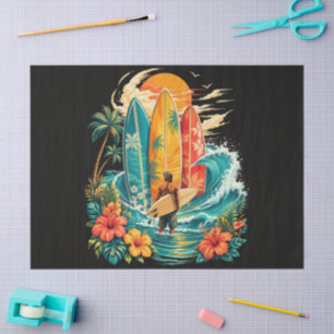 Papel De Seda Hawái Tabla De Surf Ola Playa Surfista Vintage