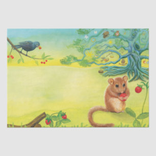 Papel De Seda Hazel Dormouse comiendo fresa silvestre