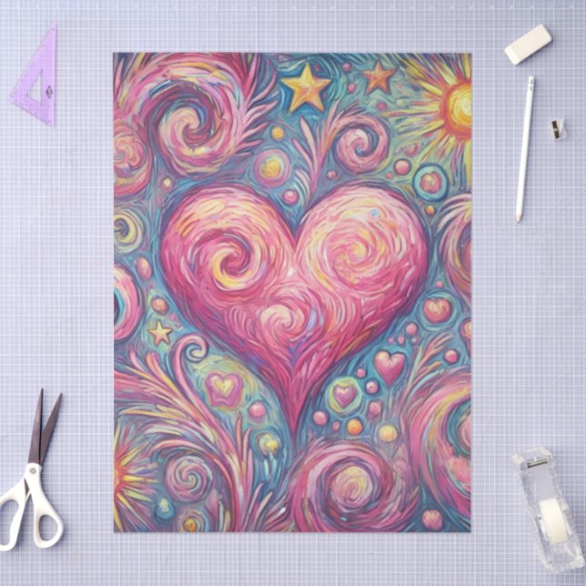 Papel De Seda Heart Sun Stars Swirls Whimsical Decoupage (Artesanía)