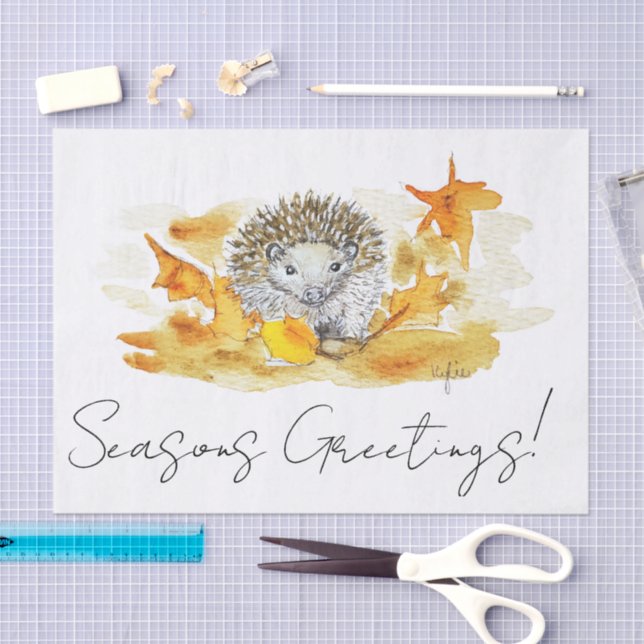 Papel De Seda Hedgehog In Fall Leaves (Artesanía)