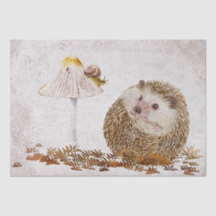 Papel De Seda Hedgehog Snail Forest Mushroom Watercolor