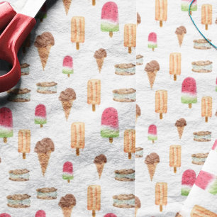 Papel De Seda Helado de acuarela y palomitas de paletas