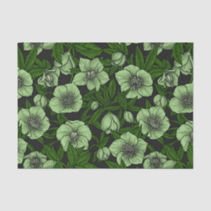 Papel De Seda Hellebores blancos con hojas