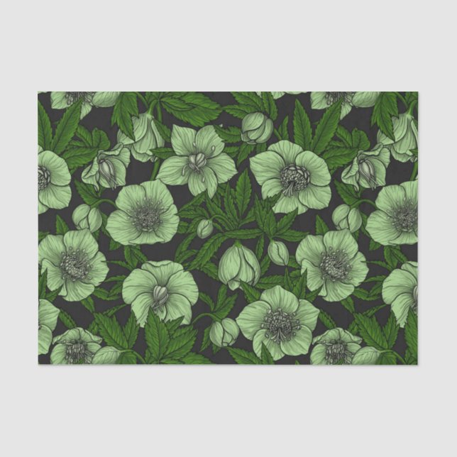 Papel De Seda Hellebores blancos con hojas (Anverso)