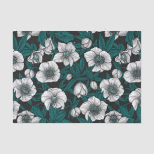 Papel De Seda Hellebores blancos con hojas azules