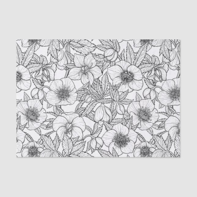 Papel De Seda Hellebores en blanco y negro (Anverso)
