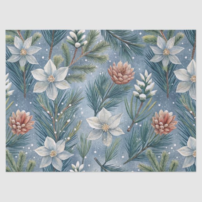 Papel De Seda Hello Winter Pines & Flowers (Anverso)