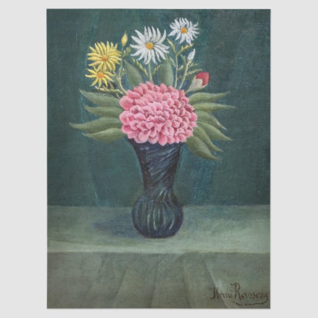 Papel De Seda Henri Rousseau - Dahlia and Daisies in a Vase (Anverso)