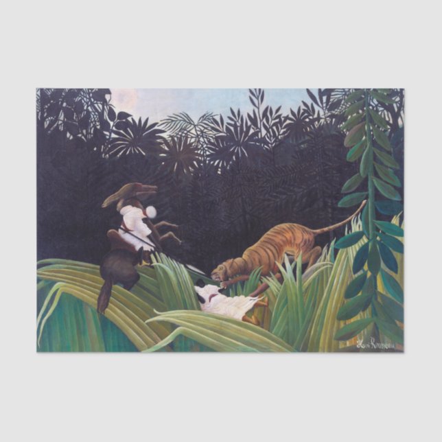Papel De Seda Henri Rousseau - Exploradores atacados por un tigr (Anverso)