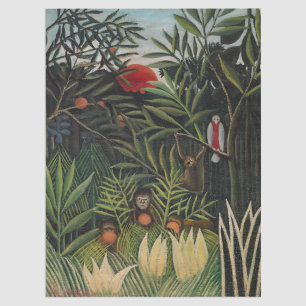Papel De Seda Henri Rousseau - Monos y Loro en Selva Virgen