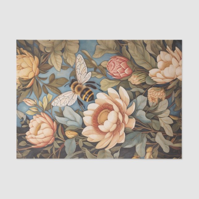 Papel De Seda Hermosa Abeja En El Jardín De Las Flores De Protea (Anverso)