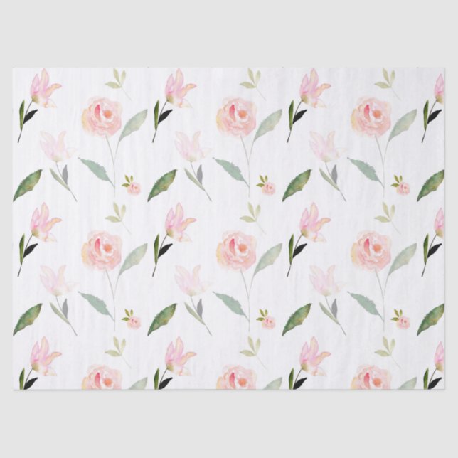 Papel De Seda Hermosa acuarela floral Rubor rosa (Anverso)