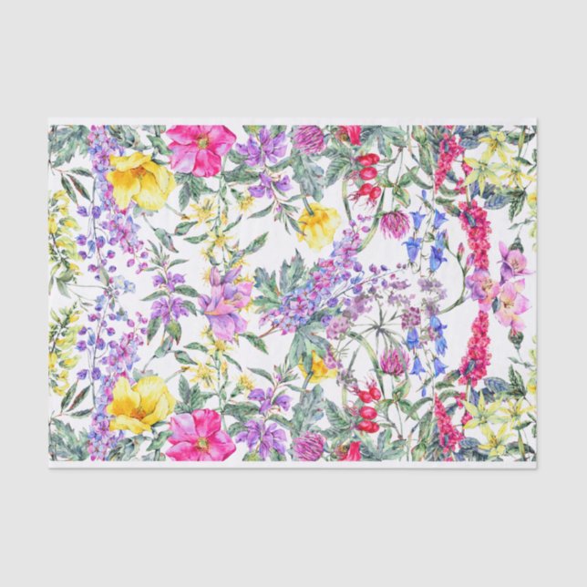 Papel De Seda Hermosa acuarela Flores salvajes Naturaleza (Anverso)