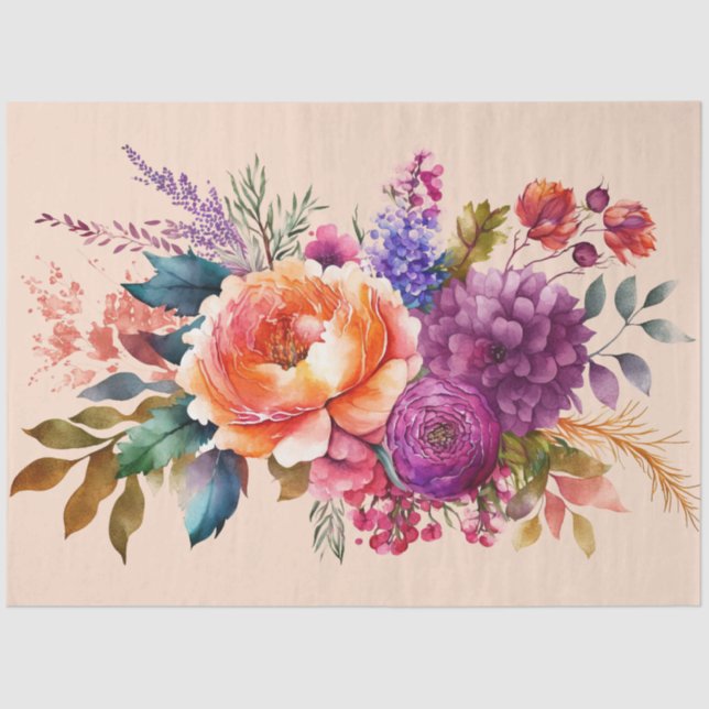 Papel De Seda Hermosa acuarela Jardín Flores Decoración (Anverso)
