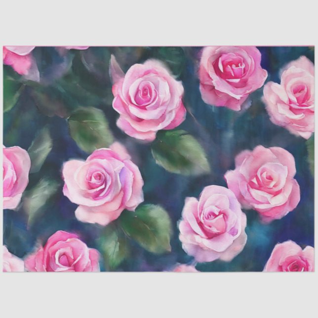 Papel De Seda Hermosa acuarela popular colección de rosas rosas  (Anverso)