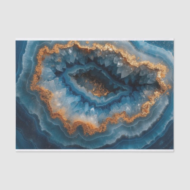 Papel De Seda Hermosa agata de cristal geodésico en crema azul e (Anverso)